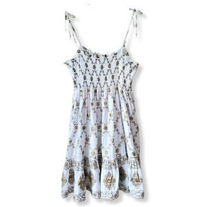 Juliet Dunn White Gold Sequin Mini Sundress OS Beach Boho Chic Resort Hippie